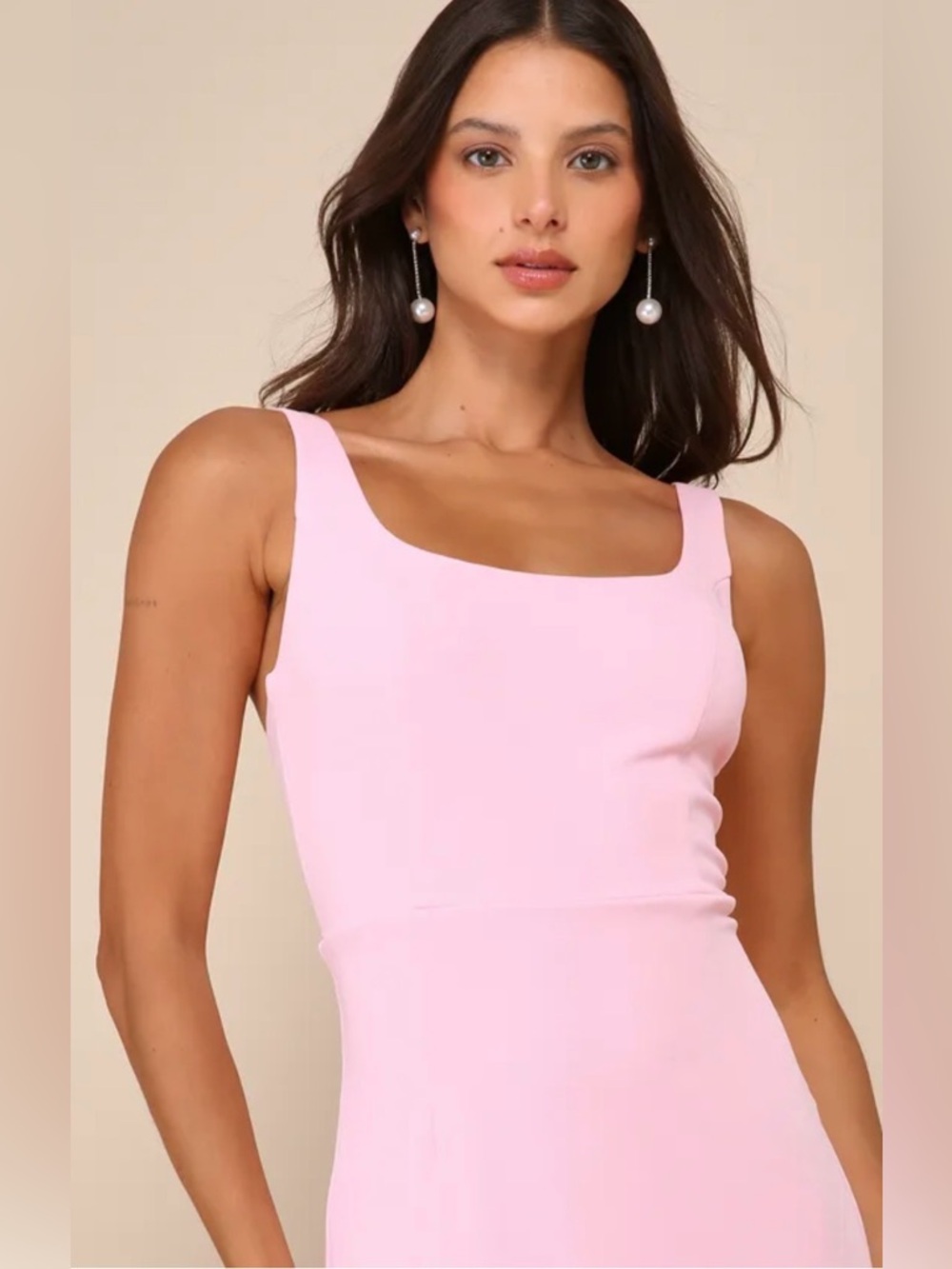 Lulus Romantic Destiny Light Pink Square Neck Trumpet Maxi Dress M NWT - Picture 2 of 6